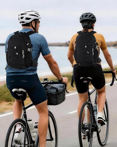 Small Cycling Backpack with Helmet Holder for Men Women, 15L Waterptoof Lightweight Hiking Backpack with Chest Strap & Waist Pocket for MTB Biking, Black in Kuwait