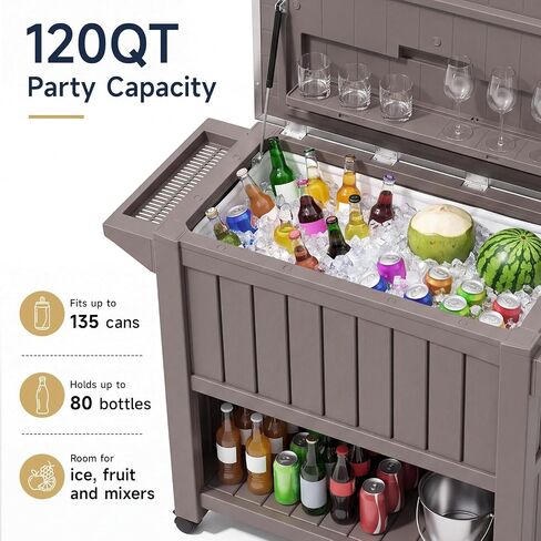 LuxaDomus 120 Qt Patio Cooler Cart with Wheels, Outdoor Ice Chest in Kuwait
