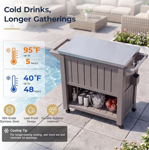 LuxaDomus 120 Qt Patio Cooler Cart with Wheels, Outdoor Ice Chest in Kuwait