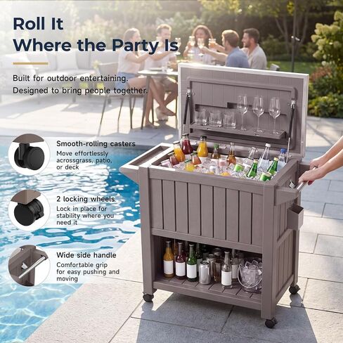 LuxaDomus 120 Qt Patio Cooler Cart with Wheels, Outdoor Ice Chest in Kuwait