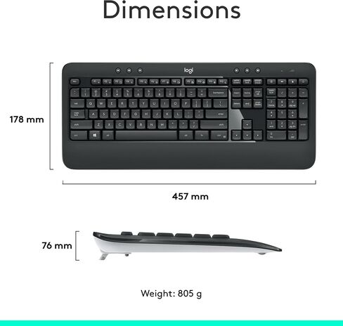 Logitech MK540 Advanced Wireless Keyboard and Mouse Combo for Windows, 2.4 GHz Unifying USB-Receiver, Multimedia Hotkeys, 3-Year Battery Life, for PC, Laptop, Pack of 4 in Kuwait