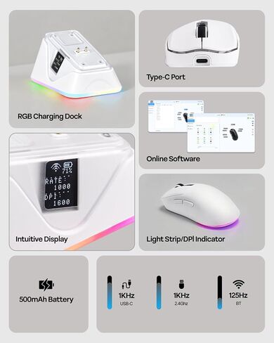 EPOMAKER Aula S102 PRO Membrane Gaming Keyboard w/TFT Screen & Volume Knob+NEX Lite Wireless Gaming Mouse w/Screens & RGB Charging Dock in Kuwait