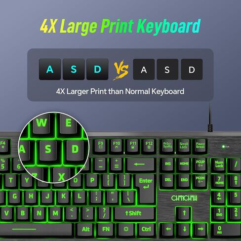 CHONCHOW Large Font Keyboard with Wrist Rest and Mouse Combo USB Wired in Kuwait