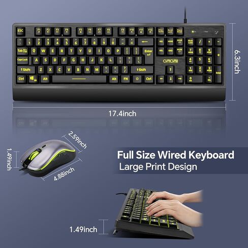 CHONCHOW Large Font Keyboard with Wrist Rest and Mouse Combo USB Wired in Kuwait