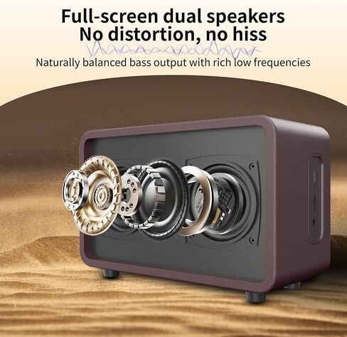 Bluetooth Speaker Portable Media Players Clear Loud Stereo Sound Deep Bass Wireless Speaker 20W Double Horn Retro Desktop speakers Wooden Small Speakers Long Playtime for Home/Party/Outdoor/Bedroom in Kuwait
