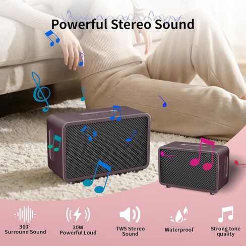 Bluetooth Speaker Portable Media Players Clear Loud Stereo Sound Deep Bass Wireless Speaker 20W Double Horn Retro Desktop speakers Wooden Small Speakers Long Playtime for Home/Party/Outdoor/Bedroom in Kuwait