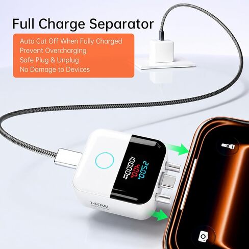 Smart Auto Stop Charging Adapter,140W PD Fast Charging,Digital Power Meter Display,Overcharge Protection,Full Charge Auto Cut Off in Kuwait