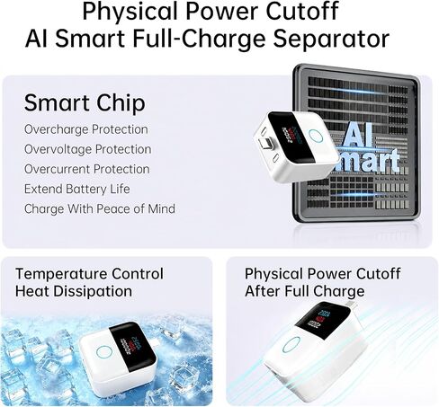 Smart Auto Stop Charging Adapter,140W PD Fast Charging,Digital Power Meter Display,Overcharge Protection,Full Charge Auto Cut Off in Kuwait