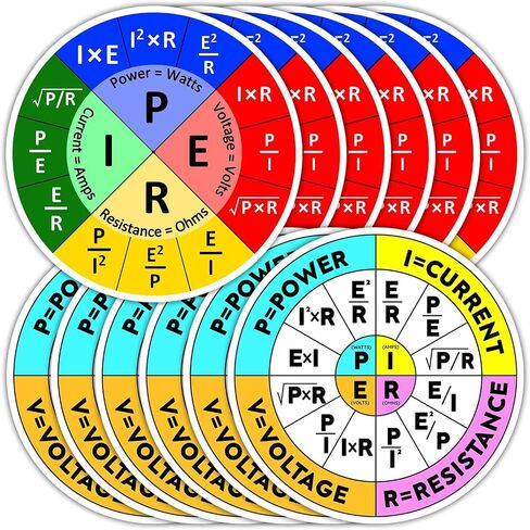 12pcs Ohms Law Sticker, Funny Ohms Law Wheel Sticker, Ohm's Law Diagram Electrican Stickers Electricity Engineer School Chart Waterproof Vinyl Sticker Decal for Laptop Water Bottle Phone Case Decor in Kuwait