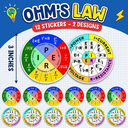 12pcs Ohms Law Sticker, Funny Ohms Law Wheel Sticker, Ohm's Law Diagram Electrican Stickers Electricity Engineer School Chart Waterproof Vinyl Sticker Decal for Laptop Water Bottle Phone Case Decor in Kuwait