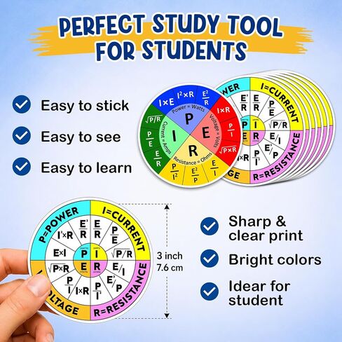 12pcs Ohms Law Sticker, Funny Ohms Law Wheel Sticker, Ohm's Law Diagram Electrican Stickers Electricity Engineer School Chart Waterproof Vinyl Sticker Decal for Laptop Water Bottle Phone Case Decor in Kuwait