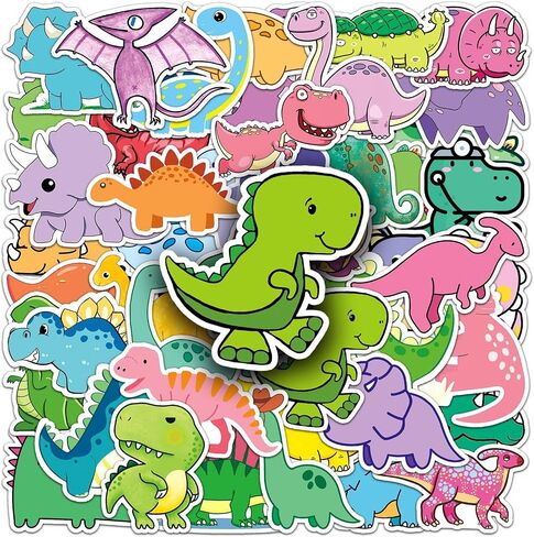 50 Dinosaur Stickers Pack Cute Funny Dino Vinyl Stickers for Water Bottles Laptop Skateboard Waterproof Stickers for Kids Teens (1 Pack) in Kuwait
