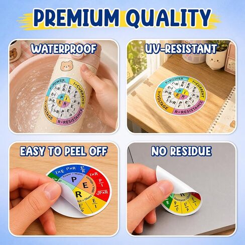 12pcs Ohms Law Sticker, Funny Ohms Law Wheel Sticker, Ohm's Law Diagram Electrican Stickers Electricity Engineer School Chart Waterproof Vinyl Sticker Decal for Laptop Water Bottle Phone Case Decor in Kuwait