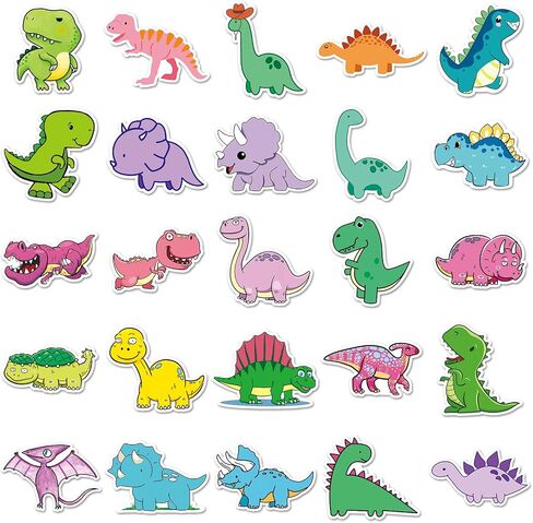 50 Dinosaur Stickers Pack Cute Funny Dino Vinyl Stickers for Water Bottles Laptop Skateboard Waterproof Stickers for Kids Teens (1 Pack) in Kuwait