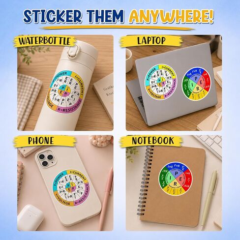 12pcs Ohms Law Sticker, Funny Ohms Law Wheel Sticker, Ohm's Law Diagram Electrican Stickers Electricity Engineer School Chart Waterproof Vinyl Sticker Decal for Laptop Water Bottle Phone Case Decor in Kuwait