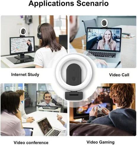 2K Mini Webcam with Microphone, 3-Color Fill Light & Privacy Cover, Wide Angle HD Beauty Webcam with Tripod & USB C Adapter, Plug & Play for PC/Laptop/Zoom/Streaming/Gaming (Black) in Kuwait