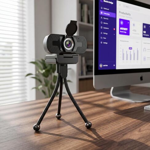 1080P HD Webcam with Privacy Cover & Tripod USB Plug and Play Camera with Noise-Canceling Mic for PC Video Calling Streaming in Kuwait