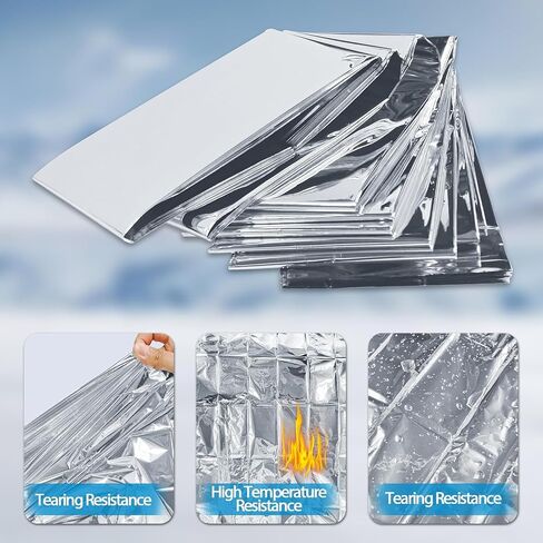 Emergency Mylar Thermal Blankets, Space Blanket Survival Gear, Waterproof Windproof Camping Blanket for Hiking, Marathons, Bug Out Bag & First Aid Kit in Kuwait