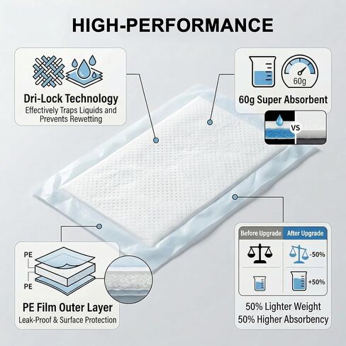 Meat Absorbent Pads 4x7 Inch Dri Lock 60 Grams, White Meat Soaker Pads for Vacuum Sealer Bags (200pcs) in Kuwait