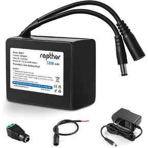 Rapthor Rechargeable 12V 5200mAh Li-ion Battery Pack, 12.6V/2A Fast Charger and DC5521 Connector for 12V Devices, DIY Projects, Routers, Radios, LED Light Strips, Security Cameras, Telescopes in Kuwait