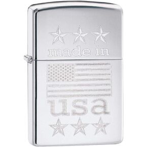 Zippo Made in USA with Flag Pocket Lighter, High Polish Chrome, One Size in Kuwait