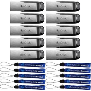 SanDisk Flash Drive 64GB Ultra Flair USB 3.0 Pen Drive 10 Pack Memory Stick Compatible with Laptops and Personal Computers -SDCZ73-064G-G46- Bundle with (10) Everything But Stromboli Lanyards in Kuwait