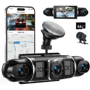 Dash Cam 4 Channel 360° Coverage - Front 4K + Triple 1080P HD Car Camera Built-in WiFi Car Camera with App, G-Sensor/Night Vision/Parking Mode/Loop Recording Free 64GB SD Card in Kuwait