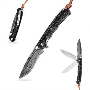 Best Handmade Damascus Pocket Knife For Men Flipper Folding Hunting Knives With Liner Lock Clip Camping Survival Gear Edc Knife (Ebony) in Kuwait