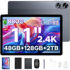 P11 Pro 11 inch Tablet, 2.4K 90Hz, 48GB RAM+128GB ROM, 8800mAh, Android Tablet with Gemini AI, Android 16 Tablet, T7250 Octa-Core, 13MP+5MP, 5G WiFi, 3.5mm Headphone, Keyboard, Mouse, Pen-Gray in Kuwait