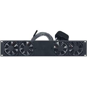 Lowell FDC4-2T DC Fan Panel-2U, 4 Fans, 3.15-Inches Diameter, 104 CFM Total, 29 dB, Universal Power Supply with 4 Plug Adaptors, Thermostat Probe; Fan Orientation: Exhaust (Pulls Air Out of Cabinet) in Saudi Arabia