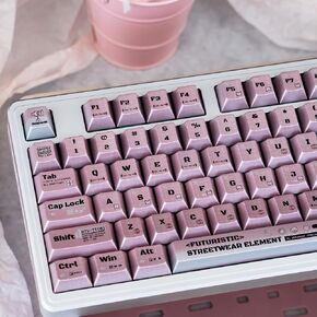 Metal Paint PBT Keycaps, Cool Pink Custom Keycap, 129 Key Cherry Profile Keyboard Caps Set, Retro Anime Key Caps for 60%, 65%, 75%, 100% Cherry MX Switches Mechanical Keyboard (Black Pink) in Kuwait