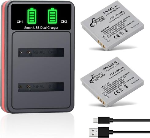 Pickle Power NB-4L Battery 2-Pack and LED Dual Charger for Canon Camera in Kuwait