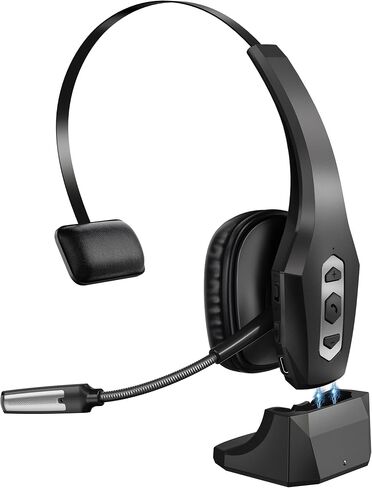 Trucker Bluetooth Headset with Charging Base, Wireless Hands-Free Headset with Noise Canceling Mic & Mute Button, 56Hrs Working Time PC Headsets for Cell Phones, Computer, Truck Driver in Saudi Arabia