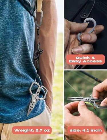 HOOK-EZE 420 Fishing Pliers, 4.1“ Multi-function Fishing Tool with Tungsten Cutters, Knot Tying Tool with Lanyard, Split Ring Hook Remover, Freshwater Fishing Tool Gift for Men in Kuwait