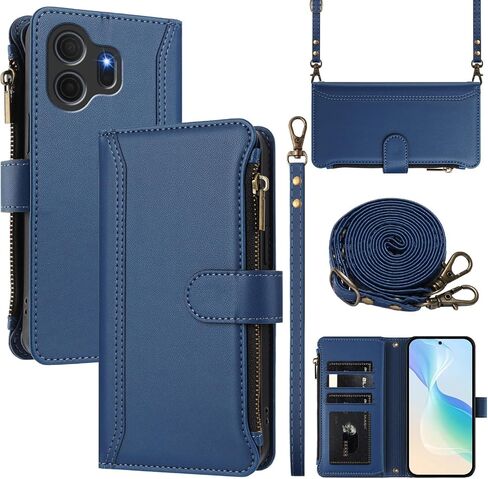 Wallet Case for TCL NXTPAPER 70 Pro 5G (2026), with 1 Long Shoulder Strap, 1 Short Wrist Strap, 9 Card Slots, 1 Cash Pocket, Wireless Charging, Magnetic Closure, Kickstand (Purple) in Kuwait