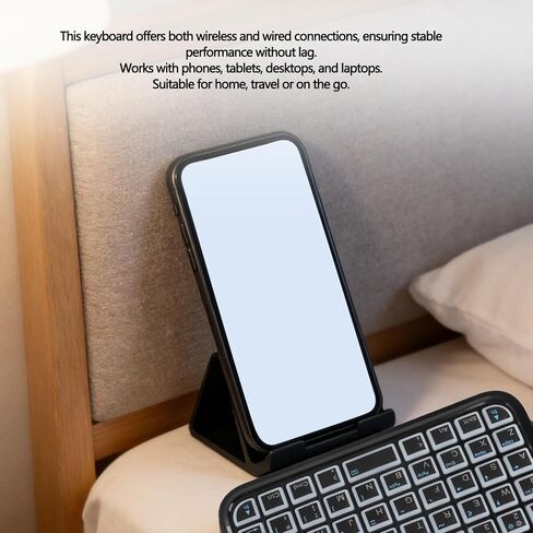 Compact Bluetooth Keyboard Wireless and Wired Dual Mode Keyboard for Portable Tablet with Silent Keys 300mAh Rechargeable Battery Travel Cone (Backlit Black) in Kuwait
