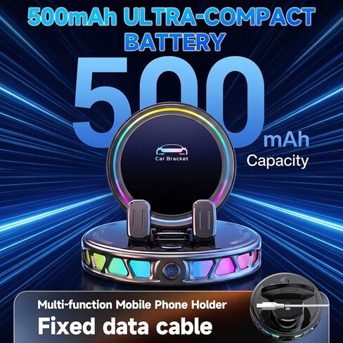 Magnetic Wireless Car Charger Mount with RGB Ambient Light, Auto-Clamping Dashboard Cell Phone Holder Compatible with MagSafe iPhone 17 16 15 14 13 12 Pro Max, 360° Rotation Auto Charging Dock(Black) in Kuwait