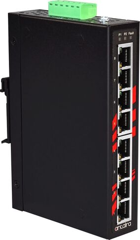 Antaira LNX-800A-T Industrial-Grade 8-Port Unmanaged Fast Ethernet Switch, DIN-Rail Mount, -40 to 75°C Operating Temperature, Redundant 12 to 48 VDC Power Input in Kuwait