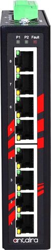 Antaira LNX-800A-T Industrial-Grade 8-Port Unmanaged Fast Ethernet Switch, DIN-Rail Mount, -40 to 75°C Operating Temperature, Redundant 12 to 48 VDC Power Input in Kuwait