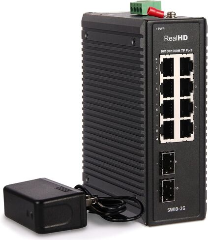 Industrial Ethernet Switch, 10-Port Gigabit Din Rail Switch Hardened, 1000Mbps, 8 Ethernet Ports + 2 SFP Port, Din Rail & Wall Mountable (-40 to 185 F), 20Gbps Switching Capacity, with UL Power Supply in Kuwait