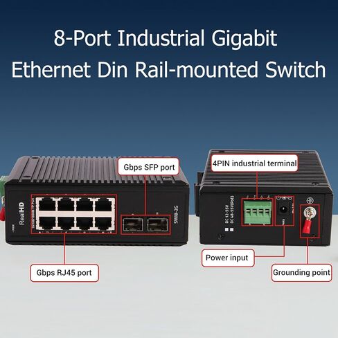 Industrial Ethernet Switch, 10-Port Gigabit Din Rail Switch Hardened, 1000Mbps, 8 Ethernet Ports + 2 SFP Port, Din Rail & Wall Mountable (-40 to 185 F), 20Gbps Switching Capacity, with UL Power Supply in Kuwait