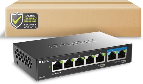 D-Link 8-Port 2.5GB Unmanaged Gaming Switch with 8 x 2.5G - Multi-Gig, Desktop or Wall Mount, Silent Operation, Plug & Play, Follows NDAA/TAA, (DMS-108/RE), Multi-Gigabit Network (Renewed) in Kuwait