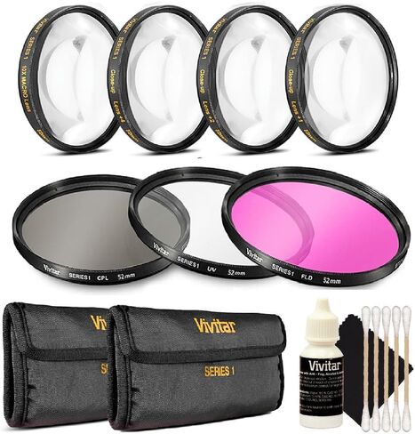 Vivtar 52mm Professional Multi-Coated Digital UV CPL FLD & +1 +2 +4 & +10 Macro Close Up Camera Lens Filter Kit + Cleaning Kit in Kuwait