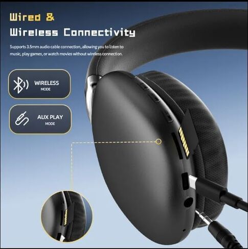 Wireless Over Ear Headphones, Noise Canceling Bluetooth 5.3 Head-Phones with Microphones,Hi-Res Audio,24H Playtime,HiFi Audio Adjustable Heads for iPhone/Android/Samsung in Kuwait