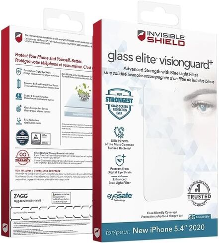 Zagg InvisibleShield Glass Elite VisionGuard+ Screen Protector - iPhone 12 Mini - Ultimate Scratch & Shatter Protection, Fingerprint & Smudge Resistant, Clear in Kuwait