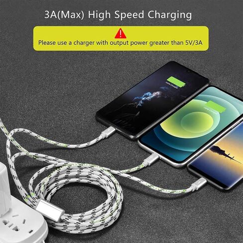 10Ft Multi Charging Cable 3A, 2Pack Braided Fast Charging 3-in-1 Multiple Charger Cable with IP/Micro USB/Type C Adapter Port for Cell Phones/iPhone 17 16 15 14 13/ Samsung/Pixel/Tablet and More in Saudi Arabia