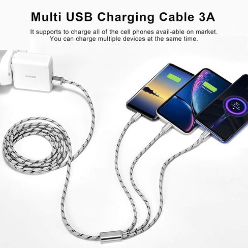 10Ft Multi Charging Cable 3A, 2Pack Braided Fast Charging 3-in-1 Multiple Charger Cable with IP/Micro USB/Type C Adapter Port for Cell Phones/iPhone 17 16 15 14 13/ Samsung/Pixel/Tablet and More in Saudi Arabia