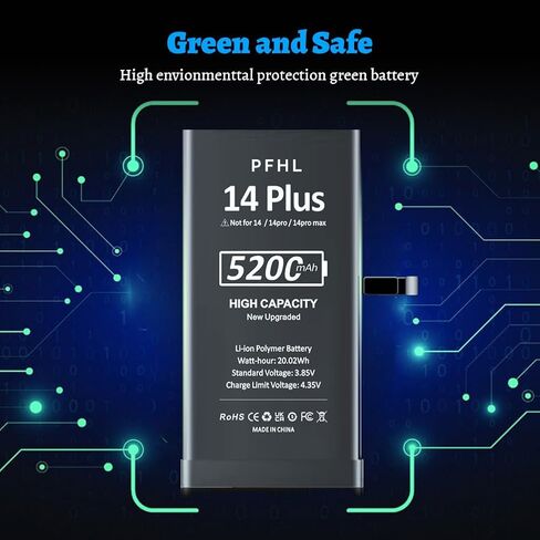Battery for iPhone 14 Plus, 5200mAh Upgraded Higher Capacity 0 Cycle Battery Replacement for iPhone 14 Plus, Model A2632, A2885, A2886, A2887, A2896 with Complete Repair Tool Kit in Kuwait