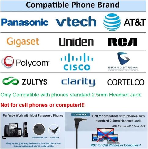 2.5mm Telephone Headset with Noise Canceling Mic, Ultra Comfort - Single Ear Design & Volume Control for Cisco, Panasonic, Gigaset, PLT, Vtech, AT&T & More Cordless Landline Office Phones in Saudi Arabia