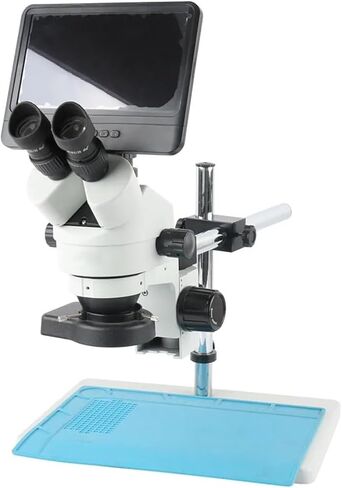 Microscope 12MP 8.5 inch LCD Monitor Camera + 7X-45X Zoom Simul Focal Trinocular Stereo Microscope + 0.5X 2X 1X Auxiliary Objective Lens,B in Saudi Arabia